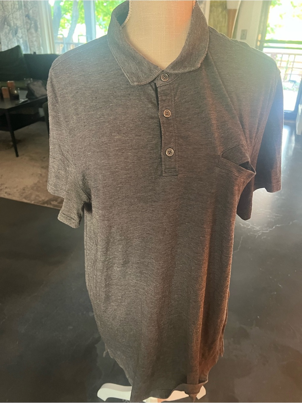 Marc Anthony Heathered Dark Gray Polo Shirt